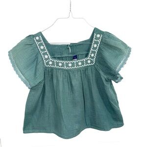 Old Navy Teal Green Embroidered Square-Neck Peasant Top for Kids